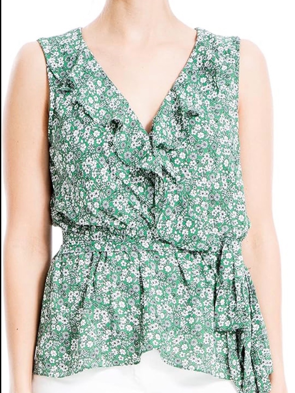 Max Studio Ruffled Tie Waist Blouse, NWT